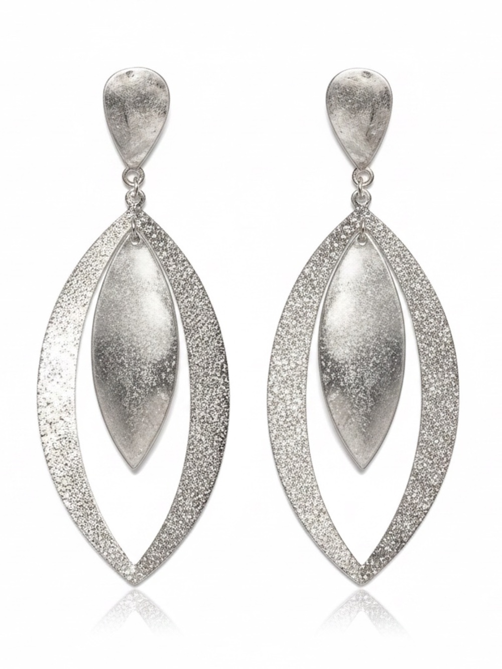 Womens‎ Silver Leaf Drop Sparkle Earrings Jewelry